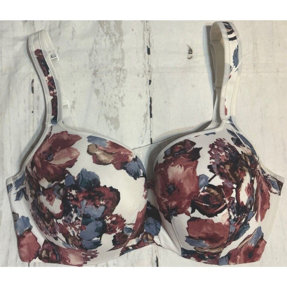 Coquette Romantic Floral Bra Cacique 40DD White Maroon Blue Underwire Lingerie